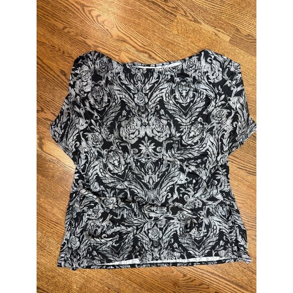 Belle Kim Gravel Womens Gray Floral Tie Boat Neck Tunic Top‎ Size 2X Stretch - Picture 7 of 11